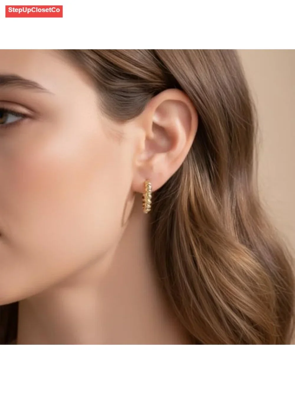 14k Gold Cable-Knit Huggie Hoop Earrings, Twisted Rope Textured, Click-Top
